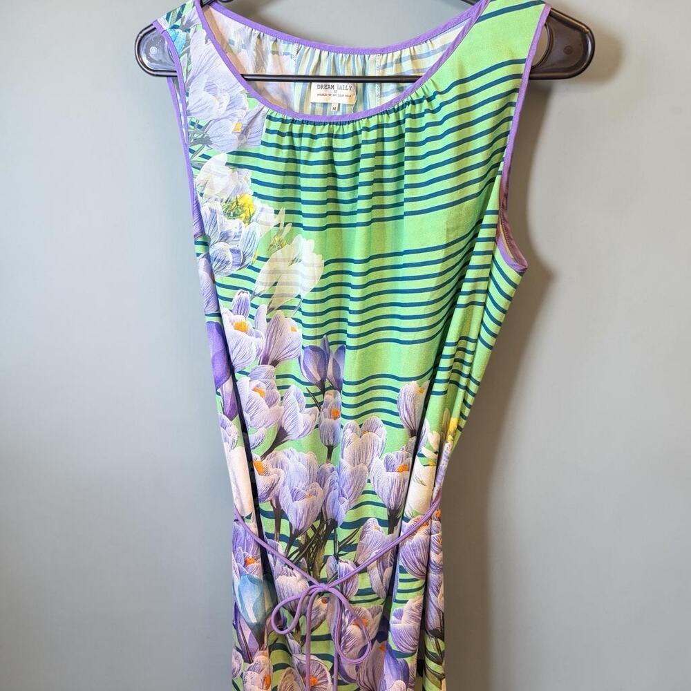 Dream Daily Womens Green Floral Stripe Shift Dress Size M